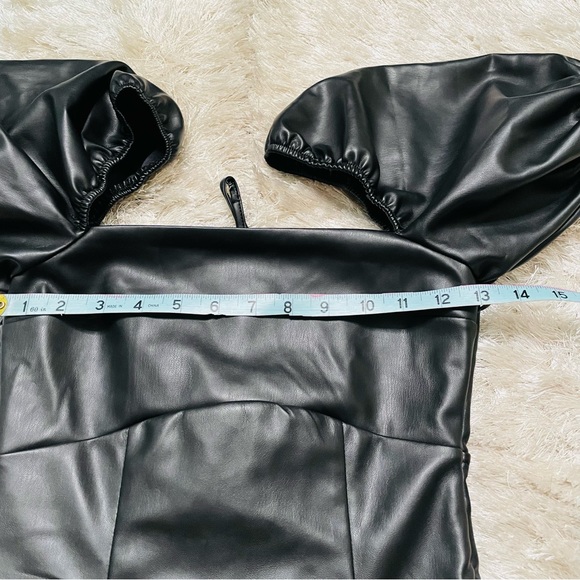 H&M Divided Faux Leather Puff Sleeve Tie back Mini Dress - Picture 12 of 13